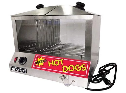 Vista 2 de Adcraft HDS-1300W/100 vaporizador para perritos calientes y bollos, capacidad para 100 perros calientes y 48 bollos, encimera, acero inoxidable, 120