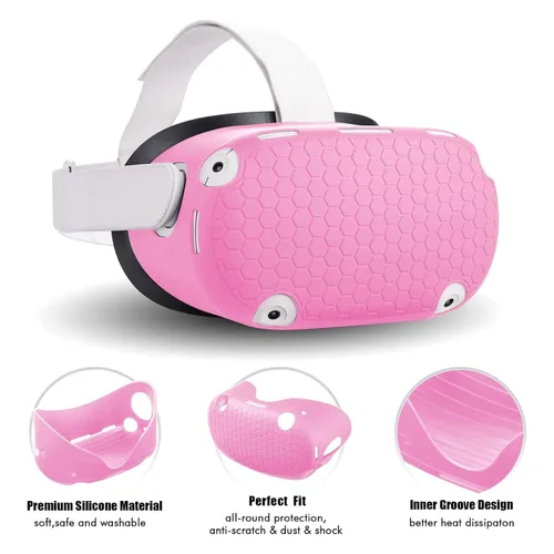 Vista 4 de Hard Carrying Case for Oculus Quest 2 Accessories Pink Silicone Cover Set VR Shell Touch Controller Cover Front Face Protector Cover Crossbody