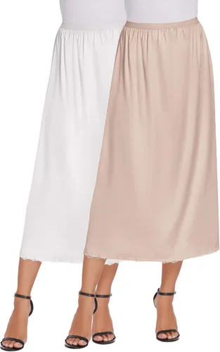 Vista 19 de Avidlove, ropa interior, enaguas satinada larga, Snip-it Half Slip, con encaje, lencería para mujer Beige