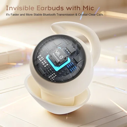 Vista 5 de Auriculares para dormir Bluetooth, auriculares para dormir de lado Beige