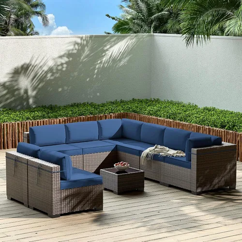 Vista 30 de Gotland Juego de muebles de patio de 6 piezas con 1 mesa auxiliar, 5 plazas de ratán seccional para exteriores con reposabrazos anchos de 29.5 Gris