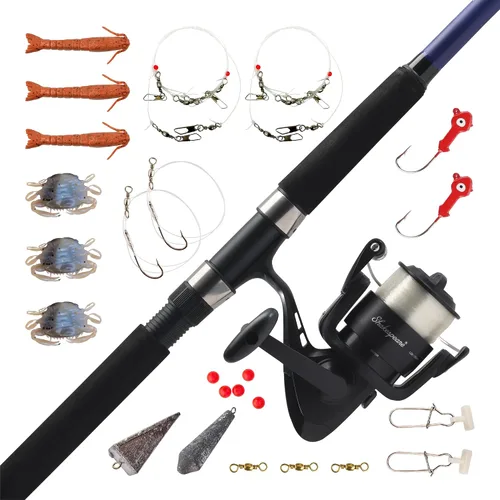 Vista 30 de Shakespeare Catch More Fish Spinning Reel and Fishing Rod Combo with Kit rojo - mediano