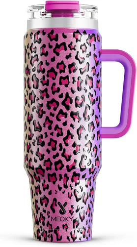 Vista 19 de Meoky Vaso de 40 onzas con asa y pajita, vaso aislado con tapa y popote, taza de viaje de acero inoxidable, mantiene el frío durante 34 horas, 100%