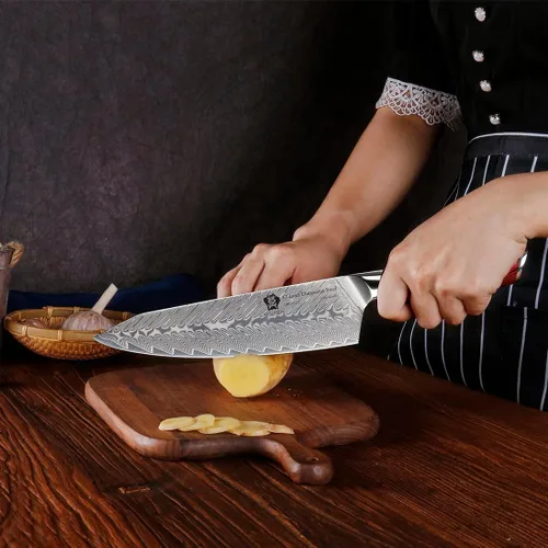 Vista 4 de WILDMOK Juego de 7 cuchillos de cocina de Damasco para cocina, cuchillo de chef profesional ultra afilado, cuchillo Santoku con mango G10