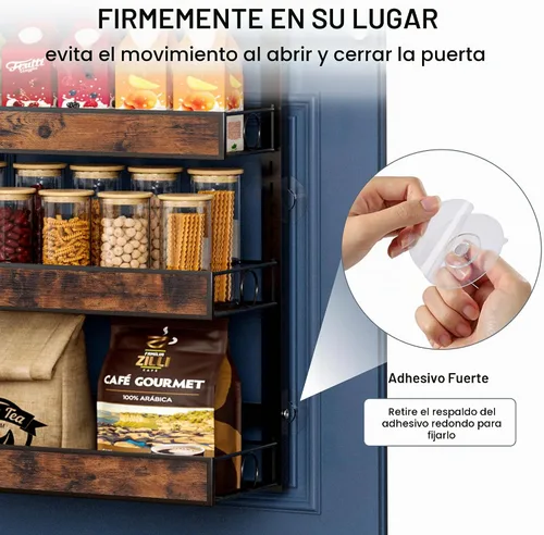 Vista 6 de Orangizer 2 en 1 de 8 niveles para colgar o colgar en la pared con cesta de madera ajustable, estante de almacenamiento de condimentos resistente