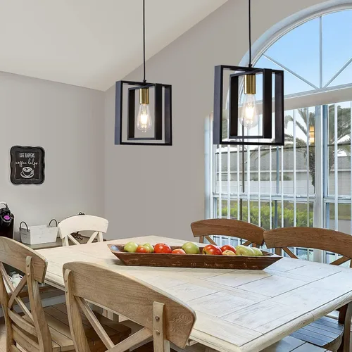 Vista 7 de Lámpara colgante negra de granja, candelabro pequeño de 1 luz, lámpara de comedor de madera con cable ajustable, luces colgantes para pasillo, isla