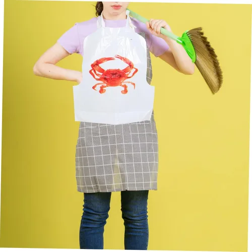 Vista 6 de Divertidos delantales desechables versátiles con temática de cangrejo, 100 baberos para fiestas de hervir mariscos, Rojo