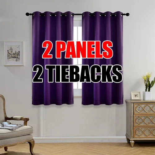 Vista 28 de Set de 2 cortinas para ventana, de Miuco, opacas, con ollaos, para recámara, incluye 2 alzapaños