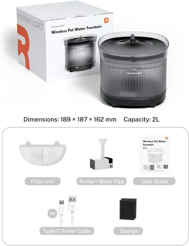 Vista 8 de Homerunpet Fuente de agua inalámbrica para gatos, batería de 7800 mAh, tiempo de funcionamiento de 30 días, diseño desmontable fácil de limpiar