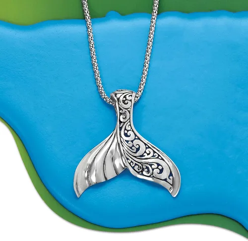 Vista 5 de Ross-Simons Collar con colgante de cola de ballena estilo Bali de plata de ley. 18 pulgadas, Plata esterlina
