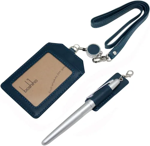Vista 13 de boshiho - Soporte para tarjetas de identificación de crédito de piel auténtica con cordón elástico para el cuello, estilo vertical (negro)