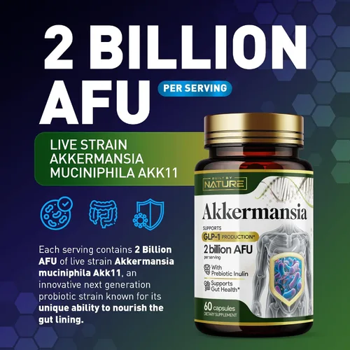 Vista 2 de Built by Nature Akkermansia Muciniphila Probiótico, 60 Cápsulas 2 mil millones de AFU, apoya GLP-1, salud intestinal inmune y digestiva
