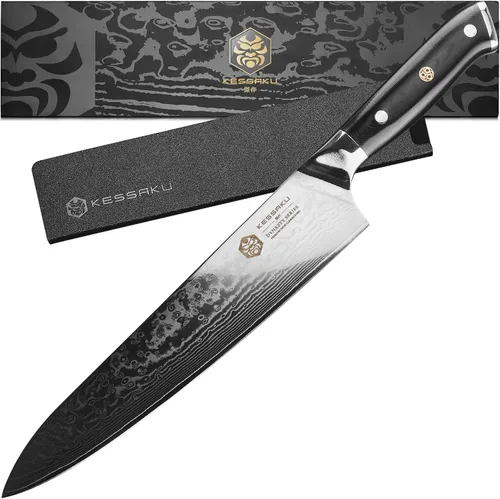 Vista 11 de KESSAKU Cuchillo de trinchar – 12 pulgadas – Serie Damascus Dynasty – Razor Sharp – Granton Edge – Acero inoxidable japonés forjado de 67 capas