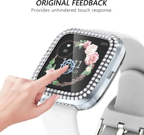 Vista 8 de Fullife Paquete de 10 Parachoques de TPU para Fitbit Versa 2, Fundas de Cristal con Diamantes Brillantes HD, Funda Protectora Completa, Resistente a