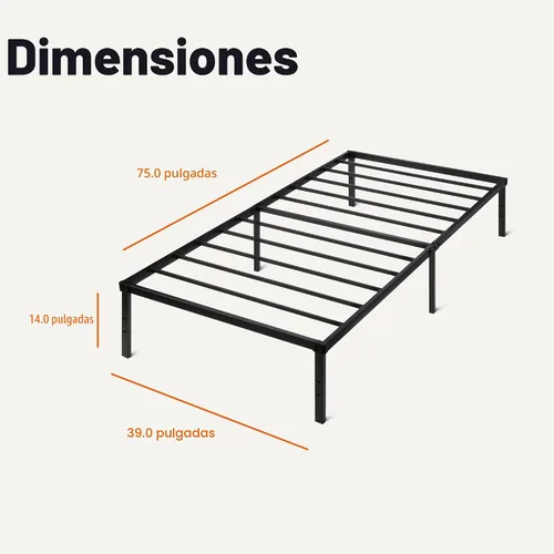 Vista 2 de Amazon Basics Base de cama de metal, plataforma no plegable, fácil montaje, individual, 39 pulgadas de ancho x 75 pulgadas de largo x 14 pulgadas