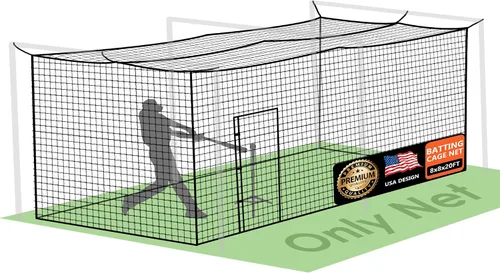 Vista 10 de ORIENGEAR Baseball Batting Cage Nets, ONLY NET, 70'L/55'L/35'L/20'L Baseball and Softball Cage Netting, 1.88" #45 Mesh, Professional Fully Enclosed