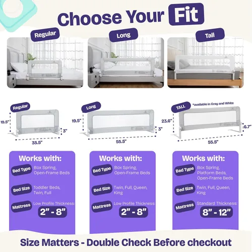 Vista 3 de ComfyBumpy - Barandal protector convertible para cuna, cama individual, doble, matrimonial, Queen y King Blanco
