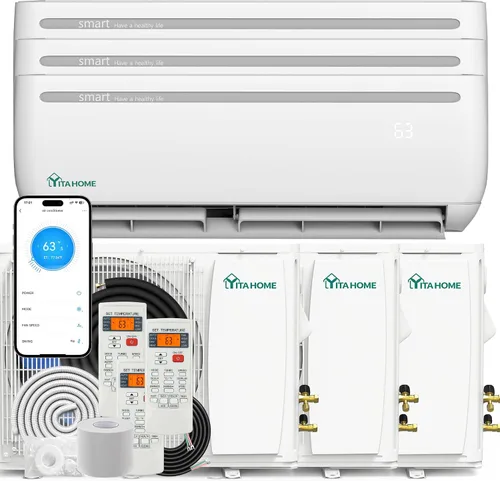 Vista 7 de YITAHOME 24000 BTU Mini Split AC/Heating System 20 SEER2 12000 BTU *2 Set