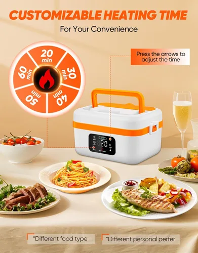 Vista 6 de Fiambrera eléctrica inalámbrica, calentador de alimentos autocalentable, fiambreras a batería con recipiente de 1 litro, lonchera térmica recargable