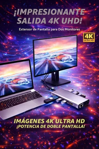 Vista 4 de Estación de acoplamiento multipuerto USB-C 11 en 1 con HDMI 4K, VGA, Ethernet, 100 W PD, USB 3.0, lector de tarjetas SD/TF y conector de audio
