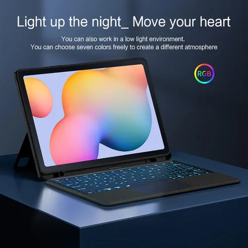 Vista 6 de Funda de teclado para Samsung Galaxy Tab S6 Lite de 10.4 pulgadas 2024/2022/2020 con panel táctil, retroiluminación inteligente de 7 colores, funda