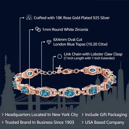 Vista 2 de Gem Stone King 18K Rose Gold Plated Silver Oval Gemstone Birthstone Tennis Bracelet For Women Oval 6X4MM 7 Inch With 1 Inch Extender Fine Jewelry