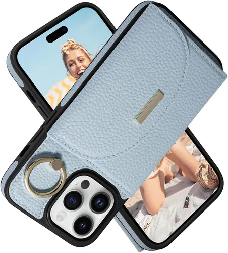 Vista 15 de Funda tipo cartera para iPhone 14 Pro Max de 6.7 pulgadas, con ranuras para tarjetas, soporte para anillos, funda protectora de piel sintética