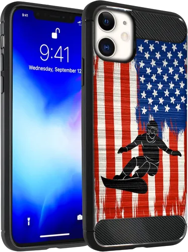 Vista 17 de CasesOnDeck - Funda compatible con Apple iPhone 11 / iPhone XI (2019) de 6.1 pulgadas, funda delgada de fibra de carbono TPU para acentuar arañazos