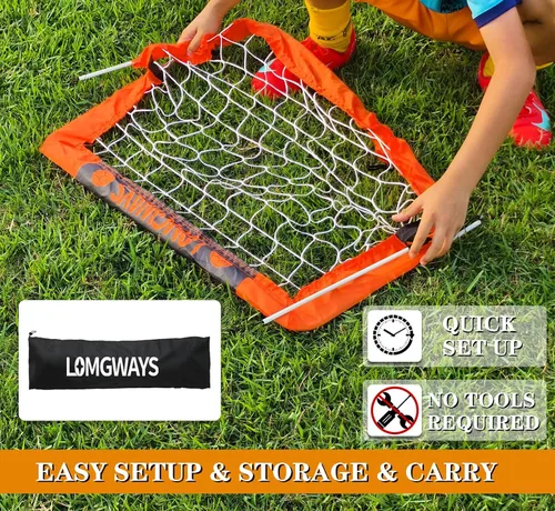 Vista 6 de LOMGWAYS Portería de fútbol – Red plegable para niños y jóvenes – Portería de fútbol interior + exterior con bolsa de transporte – Fácil instalación