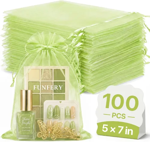 Vista 19 de FUNFERY 100 bolsas de organza transparente verde manzana de 4 x 6 pulgadas Manzana Verde (Apple Green)