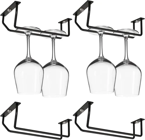 Vista 9 de Estante para copas de vino negro de 10.8 pulgadas, soporte para copas de vino debajo del gabinete, colgador de metal para almacenamiento de cocina