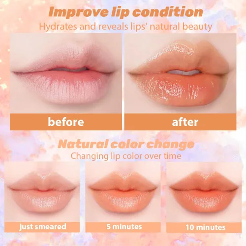 Vista 5 de BINGBRUSH 2 lápices labiales que cambian de color PH – Bálsamo labial de flor de gelatina, tinte labial hidratante activado por temperatura, lápiz