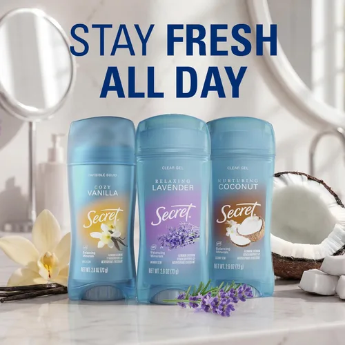 Vista 9 de Secret Fresh Desodorante antitranspirante para mujer, protección transpirable contra el sudor y el olor, frescura instantánea y suave, mineral