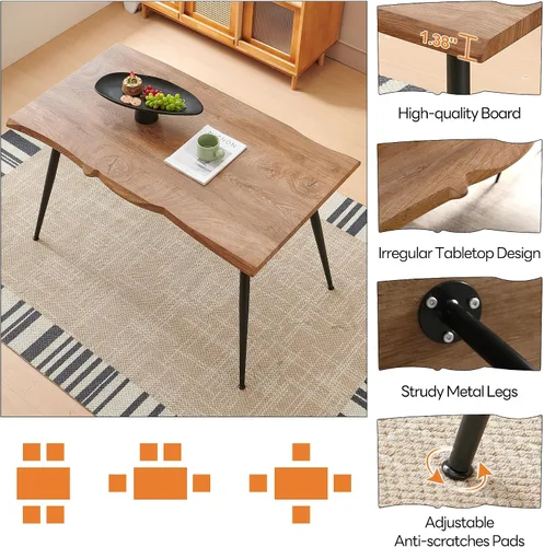 Vista 6 de Juego de mesa de comedor para 4, moderno juego de mesa de cocina de 5 piezas, mesa de comedor rectangular de 47 pulgadas y sillas vintage de piel