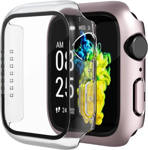 Vista 15 de Paquete de 2 fundas de vidrio templado compatibles con Apple Watch, protector de pantalla de policarbonato duro, protección general ligera contra
