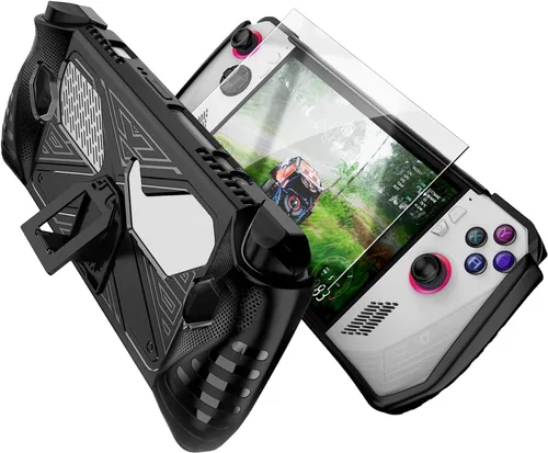 Vista 4 de ENCASED Juego de accesorios para Asus ROG Ally - Funda de mano con bolsa de transporte rígida y protector de pantalla de vidrio templado (negro)