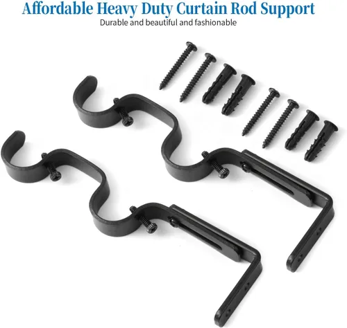 Vista 7 de Soportes de barra de cortina resistentes, soportes ajustables para doble barra, 1 pulgada (2 piezas, negro)