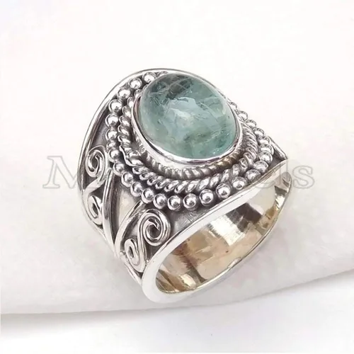 Vista 3 de Anillo de plata de ley 925 aguamarina, piedra natal de aguamarina, joyería hecha a mano, joyería de piedra de aguamarina, regalo para ella, anillo