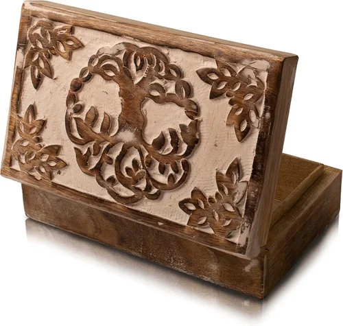 Vista 2 de Grandes regalos de cumpleaños, joyero de madera decorativo hecho a mano, organizador de joyas tallado en árbol de la vida, caja de recuerdos, caja