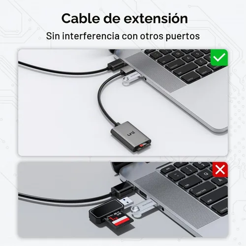 Vista 5 de uni Lector de tarjetas SD, adaptador USB 3.0 de alta velocidad a tarjeta micro SD, lector de tarjetas de memoria de aluminio para computadora