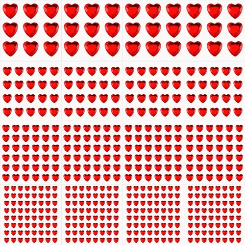 Vista 8 de Chuangdi 516 calcomanías de diamantes de imitación de corazón, acrílicas, gemas de corazón, gemas de cristal, autoadhesivas, parte trasera plana