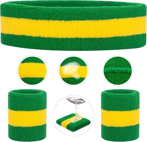 Vista 30 de ONUPGO - Conjunto de diadema y muñequeras deportivas para el sudor, hechas de algodón con bucles, muñequeras, contra humedad