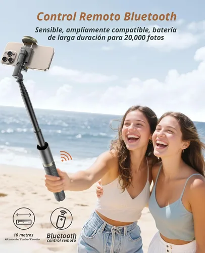 Vista 4 de Vimose Trípode para teléfono y selfie stick con control remoto, portátil, ligero para grabación de video y vlog, trípode extensible para viajes Negro