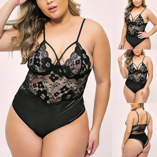 Vista 4 de Lencería sexy de encaje para mujer, para el sexo, juego travieso, talla grande, malla de peluche, babydoll camisón de pijama1105