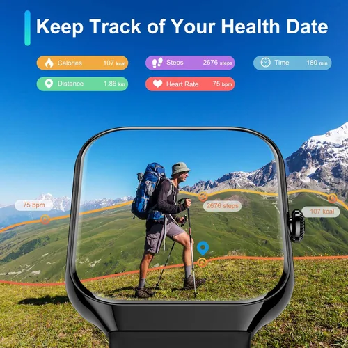 Vista 4 de Reloj inteligente para hombres y mujeres, responder/hacer llamadas, reloj de fitness HD de 1.96 pulgadas con monitor de frecuencia cardíaca, monitor