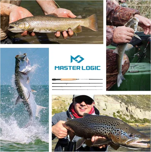 Vista 8 de Kit de inicio de combo de caña y carrete de pesca con mosca MASTER LOGIC, caña de pesca con mosca de grafito con mango de corcho, carrete