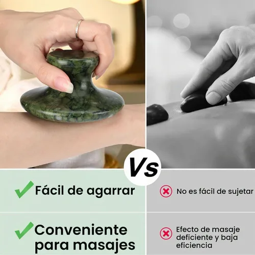 Vista 4 de gemshan Piedra de masaje, rocas calientes naturales de 3.5 pulgadas, herramienta de masaje corporal Gua Sha para masaje de celulitis, drenaje Verde