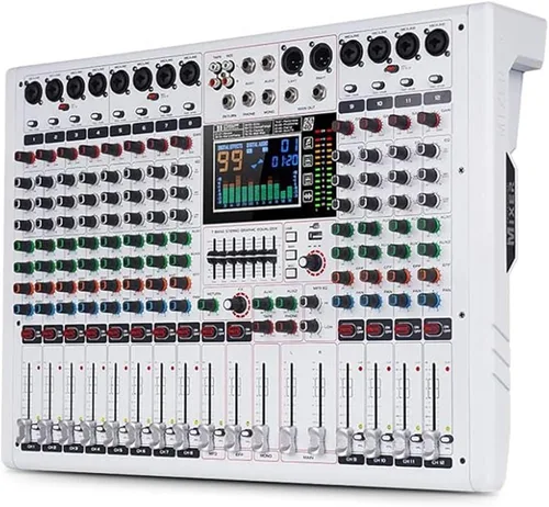 Vista 10 de GF8PRO - Consola de DJ profesional de 8 canales, con ecualizador de 7 etapas, 99 efectos de reverberación, pantalla LCD a color, función de silencio