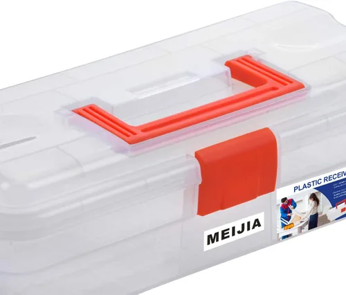 Vista 5 de MEIJIA Caja de almacenamiento portátil de herramientas, organizadores con pestillos plegables (negro y naranja) (12 x 5.9 x 3.94 pulgadas)