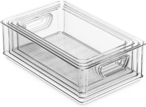 Vista 2 de Munfix Juego de 16 contenedores organizadores de refrigerador, cestas de plástico para organización y almacenamiento de despensa, organizadores
